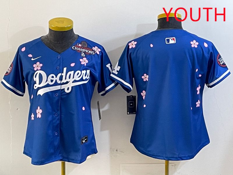 Youth Los Angeles Dodgers Blank Blue Sakura Edition 2025 Nike MLB Jersey style 3